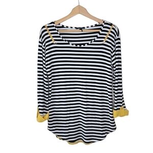 ♥️ Roly Poly | Black White Striped Top with Yellow Accents